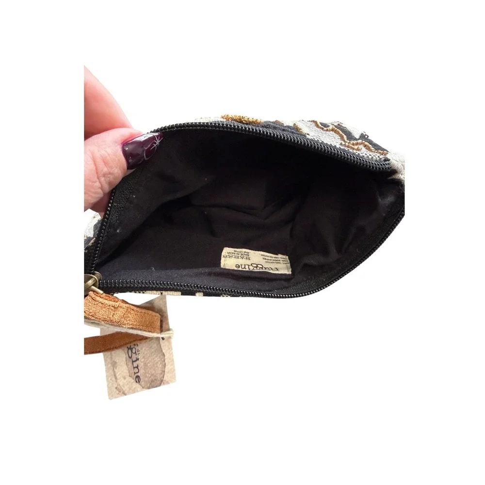 Macchie di Ruggine Beaded Geometric Wristlet Pouch‎ Black White Gold Boho NWT
